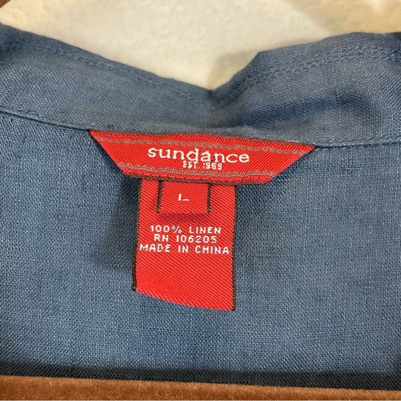 Sundance Blue Linen Long Sleeve Relaxed Popover Tunic Size L - Picture 2 of 7